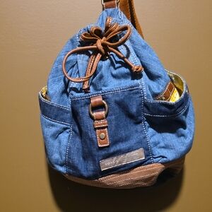 Fossil Denim Blue and Tan Backpack